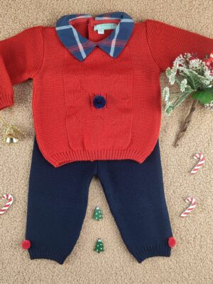 Completino rosso lana tartan pom pom